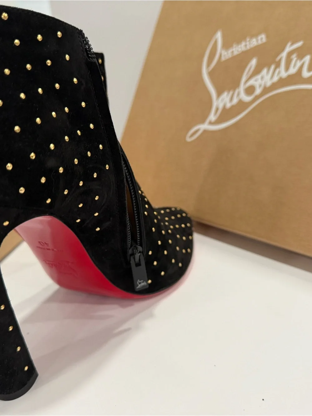 Christian Louboutin Black Suede Studded Red-Sole Ankle Booties